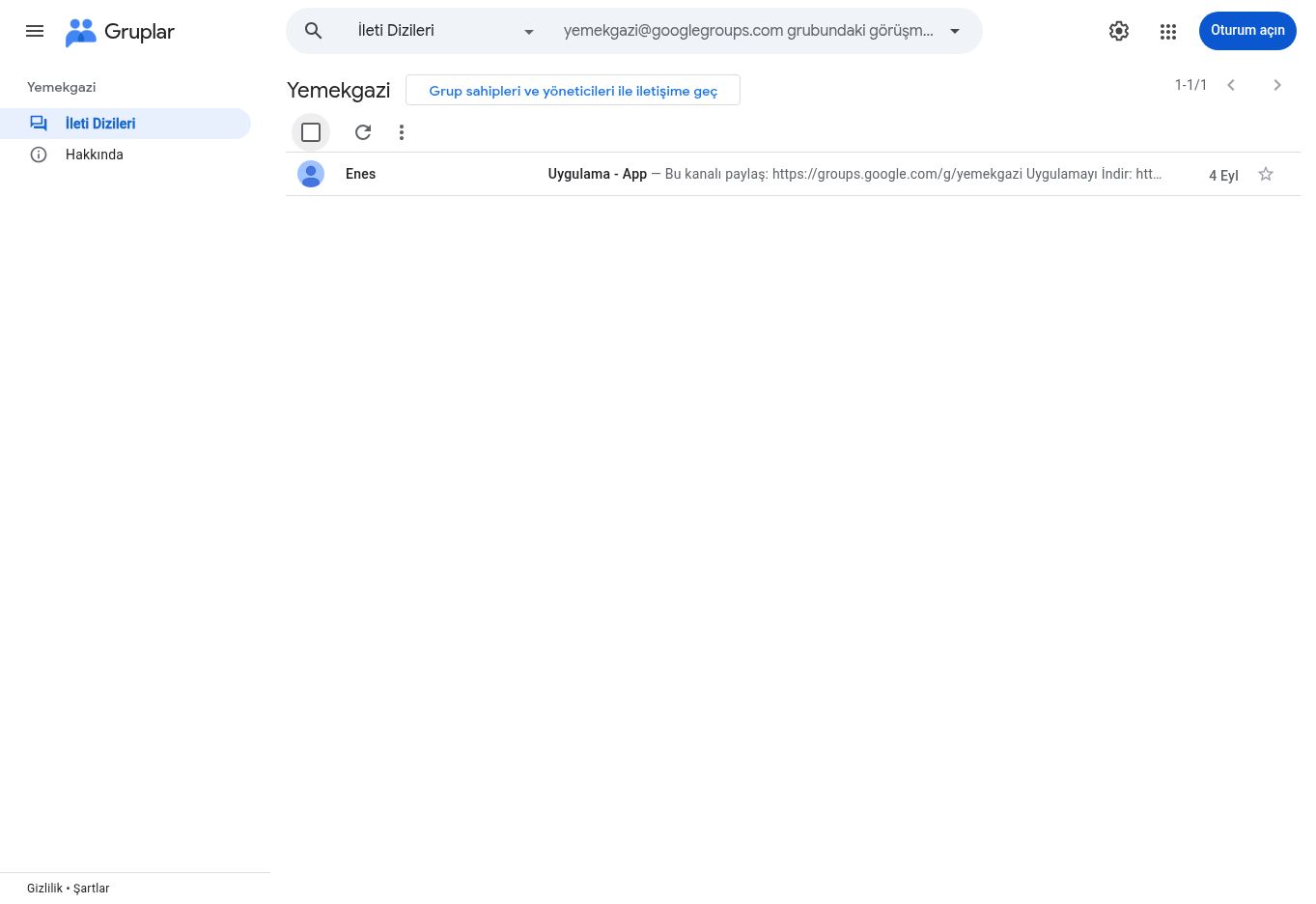 Google Grubu: sağ üstteki “Oturum açın” bağlantısını kullanın.