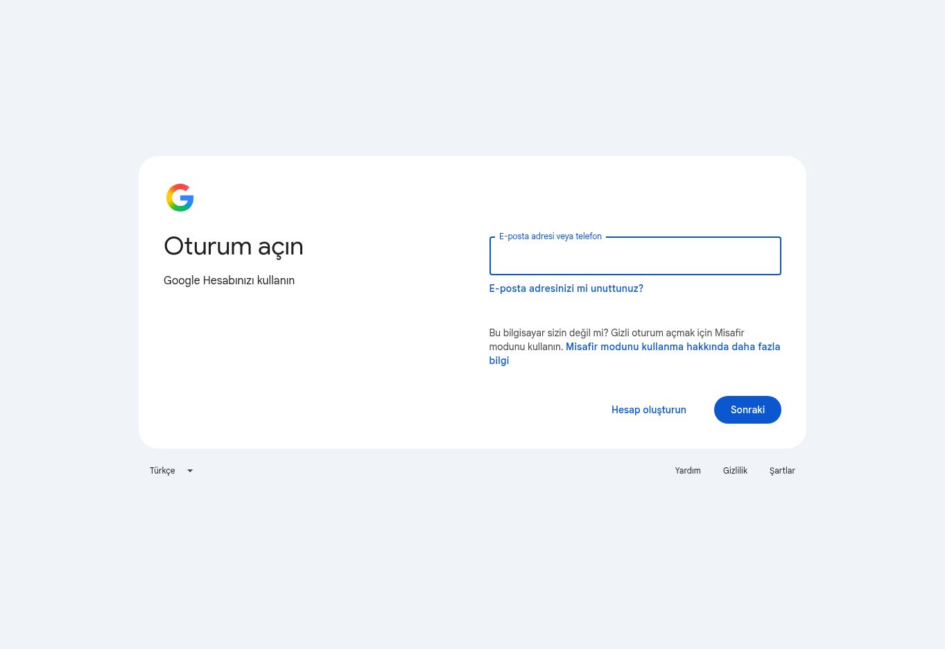 Test bağlantısı, oturumunuz yoksa Google hesabınıza giriş yapmanızı ister.