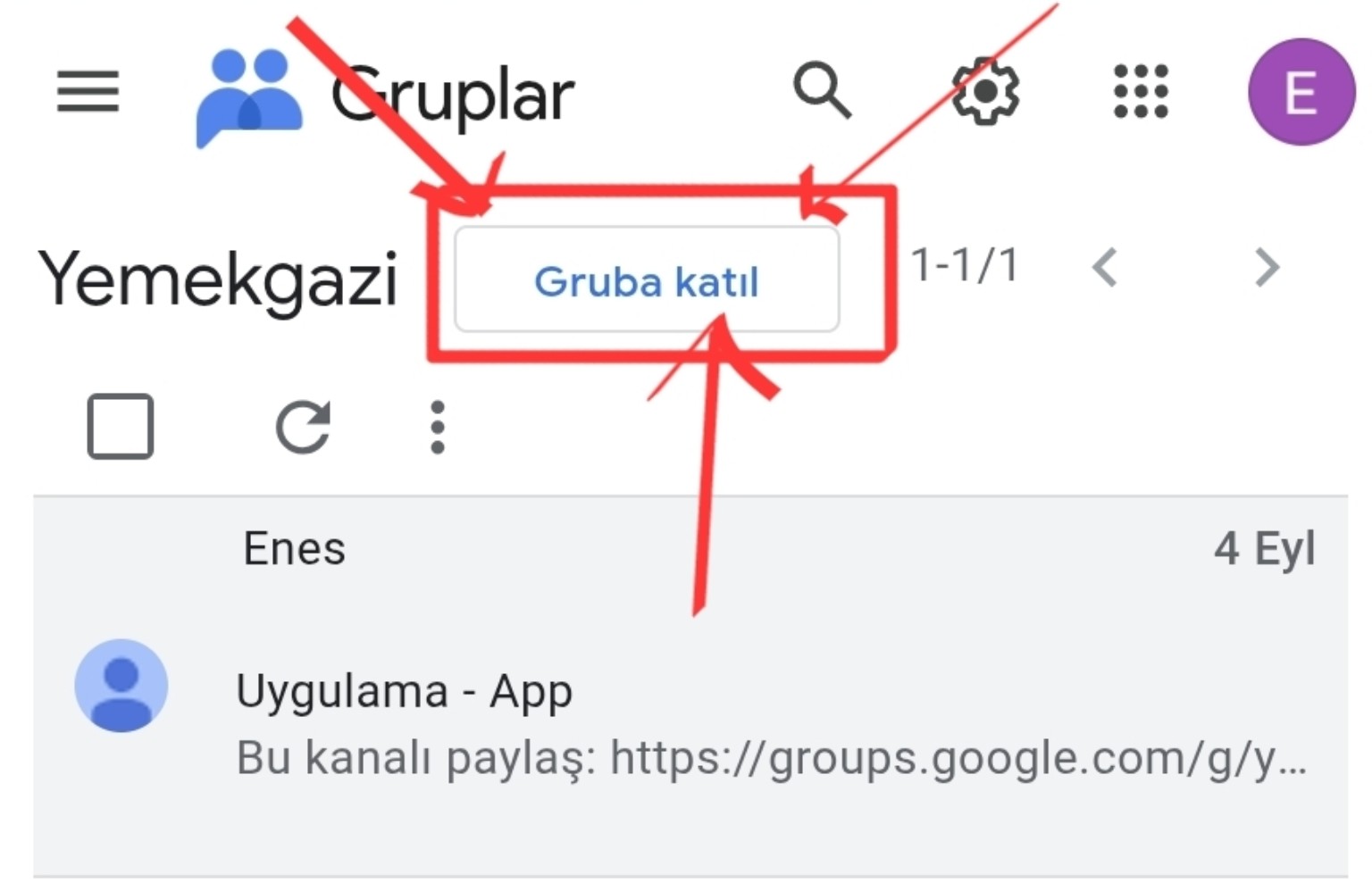 Google grubuna katılın — orijinal ekran görüntüsü